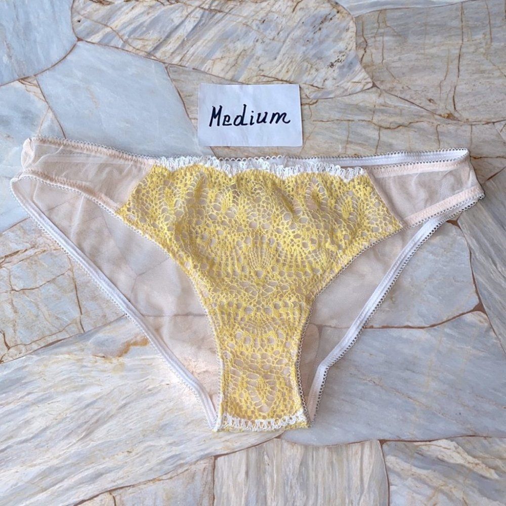 Rare Gorgeous Bikini Panty Mesh Lace Trim Limited Edition Yellow Medium